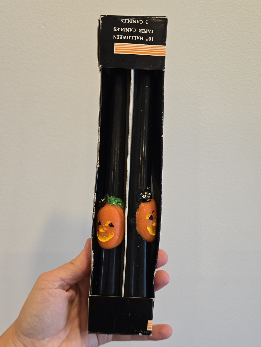 Vintage 90s Black Halloween Pumpkin Black Cat Taper Candles